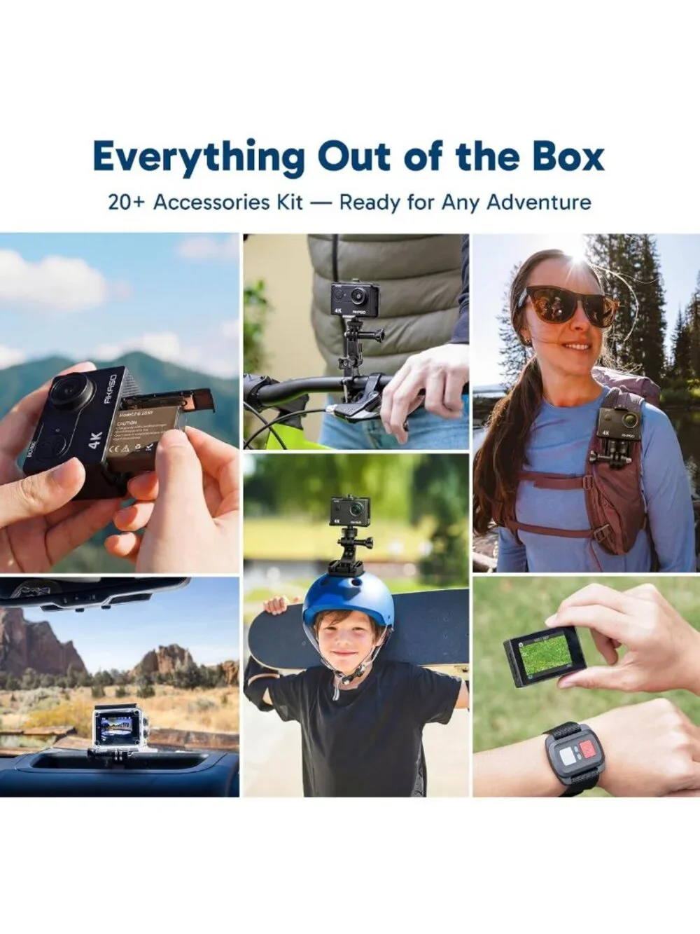 4K Ultra HD Action Camera, 20MP, WiFi, Waterproof, EIS, Remote Control, 4X Zoom